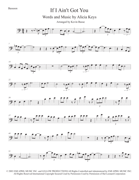 If I Aint Got You Easy Key Of C Bassoon Sheet Music