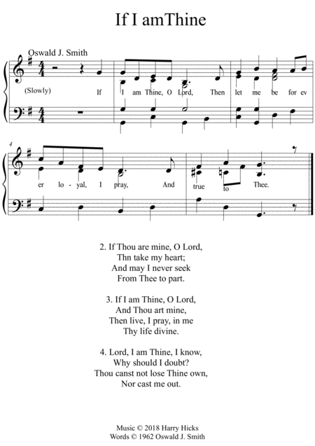 If I Am Thine A New Tune To A Wonderful Oswald Smith Poem Sheet Music