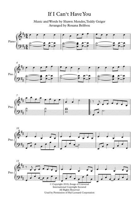 Free Sheet Music If I Cant Have You By Shawn Mendes Piano