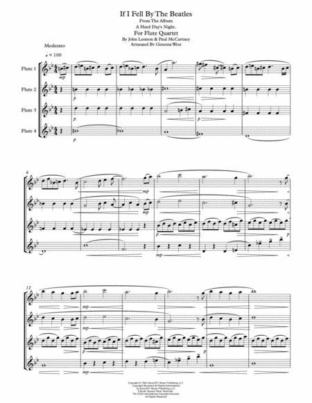 If I Fell By The Beatles For Flute Quartet Sheet Music