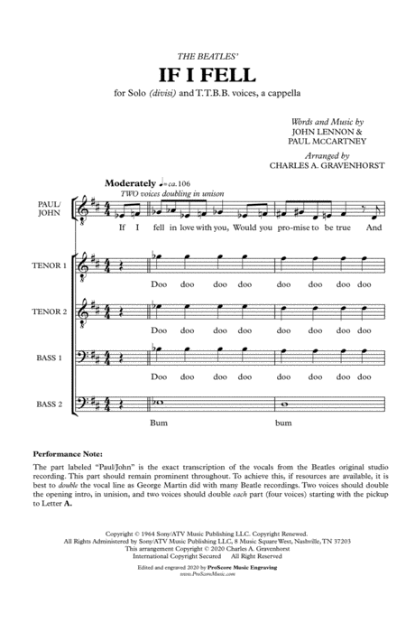 If I Fell Duet With Ttbb A Cappella Sheet Music