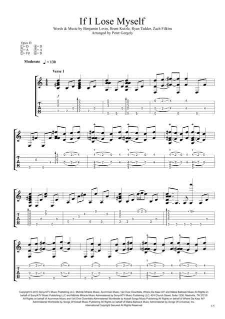 If I Lose Myself Fingerstyle Guitar Sheet Music