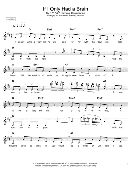 Free Sheet Music If I Only Had A Brain