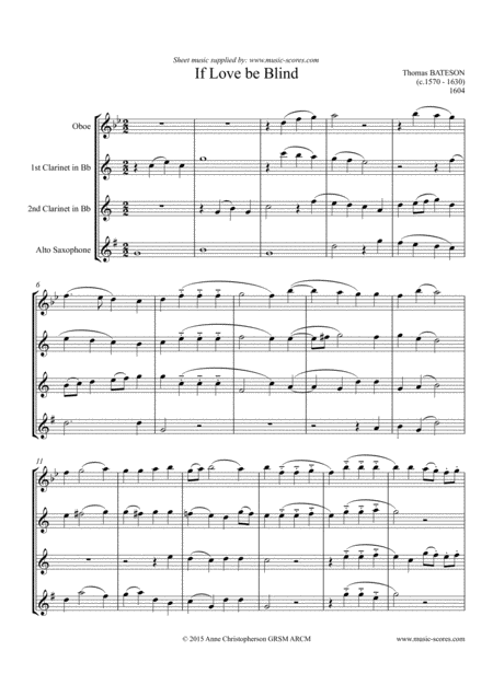 Free Sheet Music If Love Be Blind Quartet For Oboe 2 Clarinets And Alto Sax
