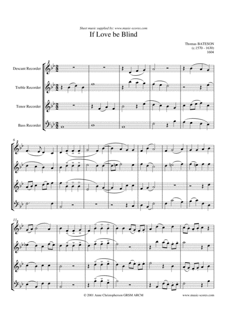 If Love Be Blind Recorder Quartet Descant Treble Tenor And Bass Sheet Music