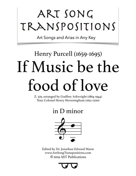 Free Sheet Music If Music Be The Food Of Love D Minor