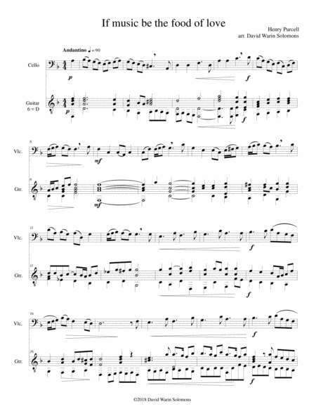 If Music Be The Food Of Love For Cello And Guitar Sheet Music