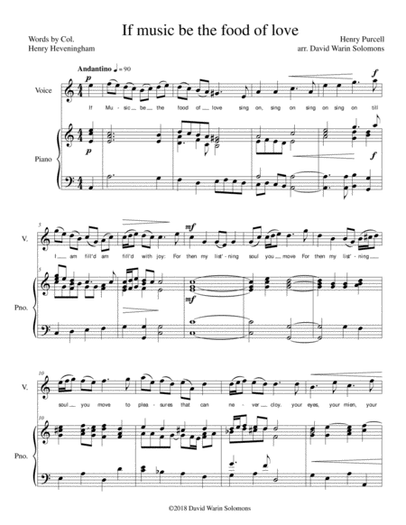 Free Sheet Music If Music Be The Food Of Love For High Voice And Piano