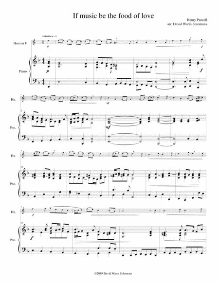 Free Sheet Music If Music Be The Food Of Love For Horn And Piano