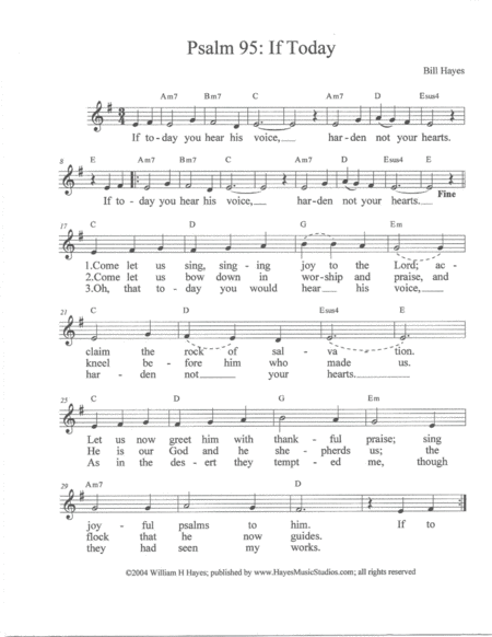 If Today Psalm 95 Song Sheet Music