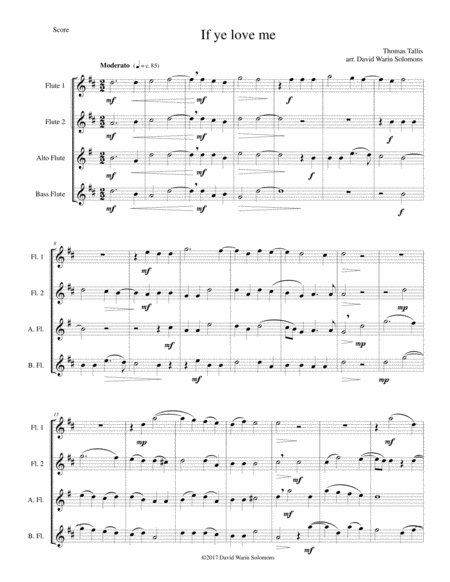 Free Sheet Music If Ye Love Me For 2 Flutes Alto Flute And Bass Flute