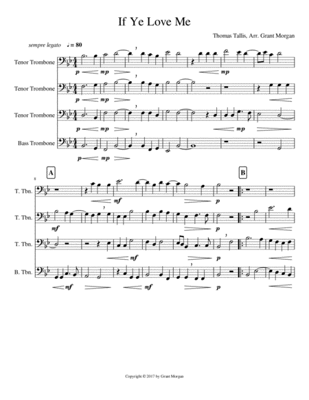 If Ye Love Me Trombone Quartet Sheet Music