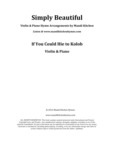 Free Sheet Music If You Could Hie To Kolob Violin Piano