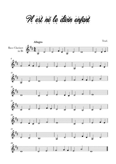 Il Est N Le Divin Enfant For Bass Clarinet Sheet Music