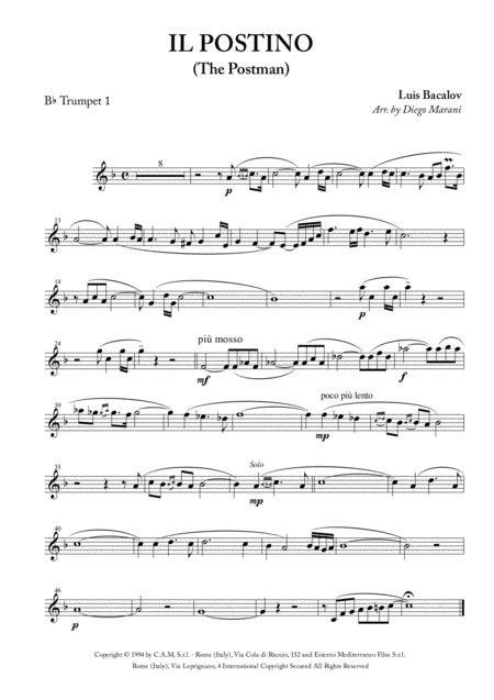 Il Postino The Postman For Brass Quintet Sheet Music