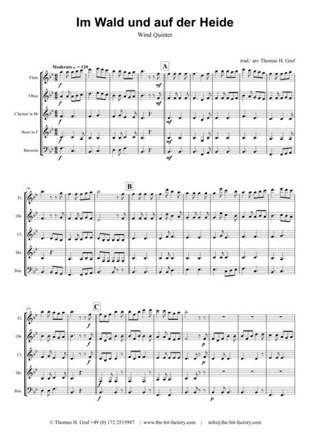 Im Wald Und Auf Der Heide German March Octoberfest Wind Quintet Sheet Music