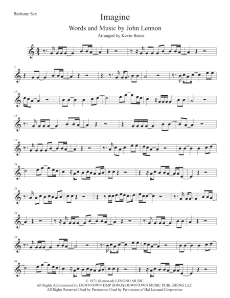 Free Sheet Music Imagine Bari Sax Easy Key Of C