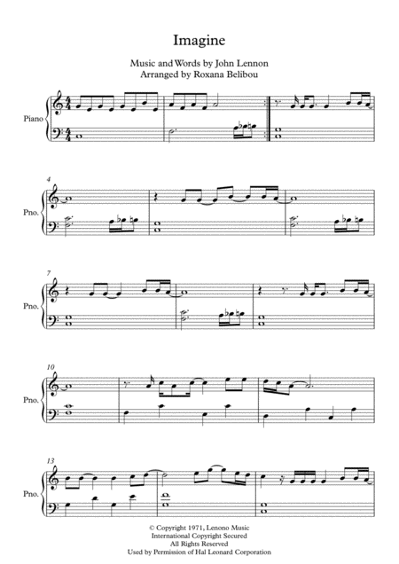 Free Sheet Music Imagine By John Lennon Easy Piano