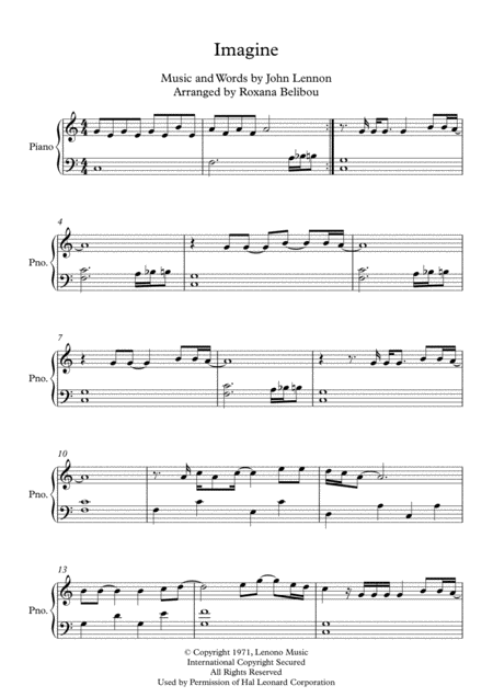 Imagine By John Lennon Easy Piano Sheet Music