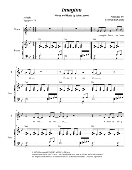 Imagine Duet For Soprano And Tenor Solo Sheet Music