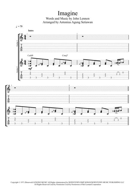 Imagine Duet Guitar Tablature Sheet Music