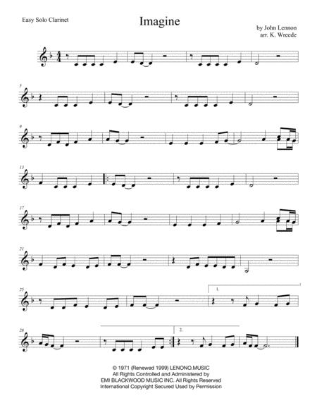 Free Sheet Music Imagine For Easy Solo Bb Clarinet