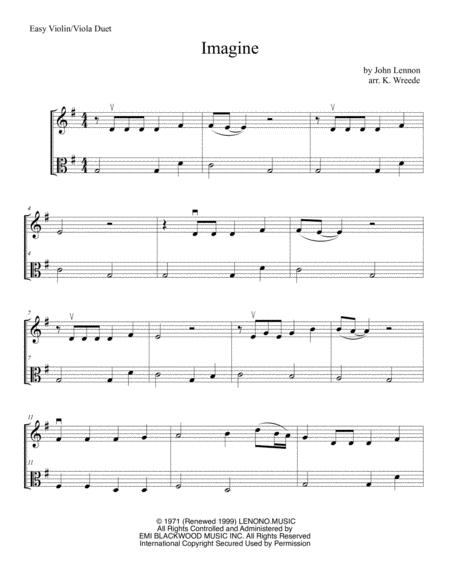 Imagine For Easy Violin And Viola Duet Sheet Music