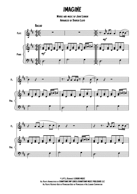 Imagine For Solo Flute With Piano Accompaniment Sheet Music