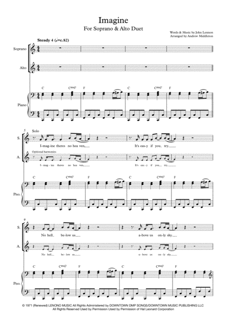 Imagine For Soprano And Alto Sheet Music