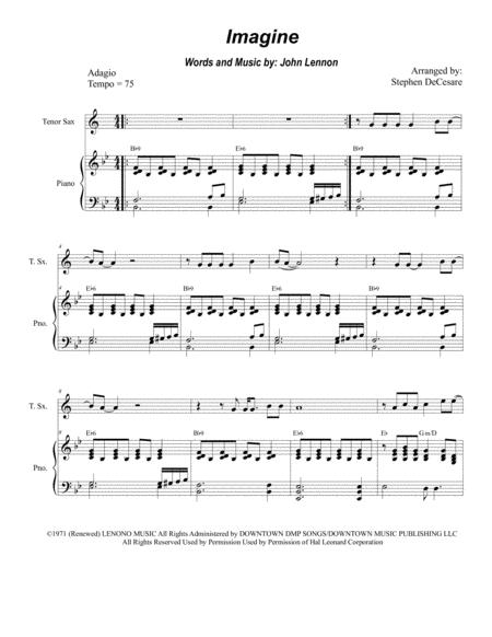 Free Sheet Music Imagine For Tenor Saxophone And Piano