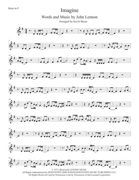 Imagine Horn In F Original Key Sheet Music