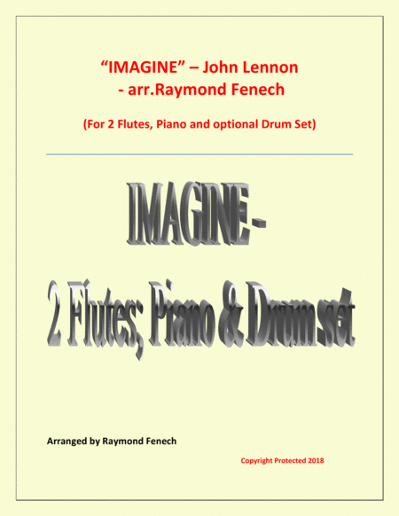 Free Sheet Music Imagine John Lennon 2 Flutes And Piano With Optional Drum Set