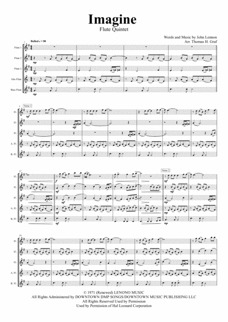 Imagine John Lennons Classic Flute Quintet Sheet Music