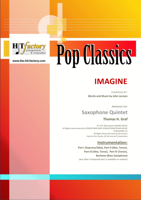 Free Sheet Music Imagine John Lennons Classic Saxophone Quintet