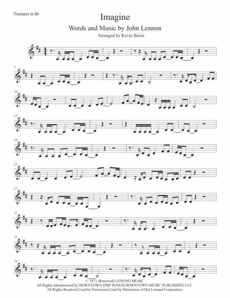 Imagine Trumpet Original Key Sheet Music