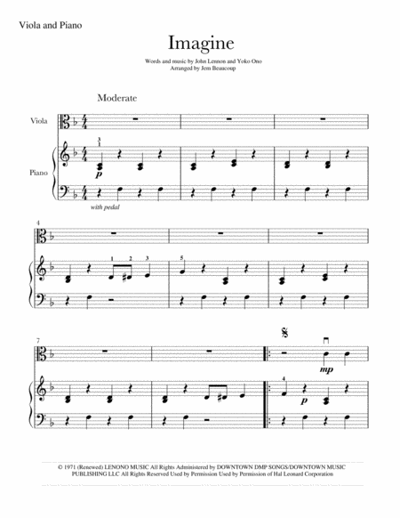 Imagine Viola Piano Sheet Music