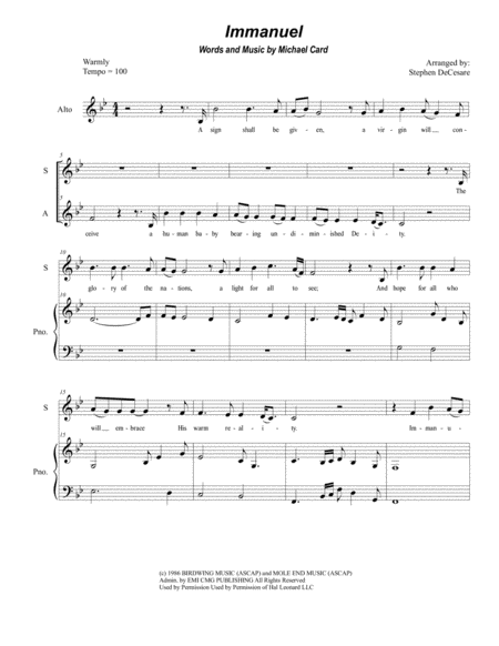 Free Sheet Music Immanuel Duet For Soprano And Alto Solo