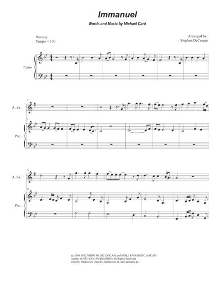 Immanuel For Alto Saxophone And Piano Sheet Music