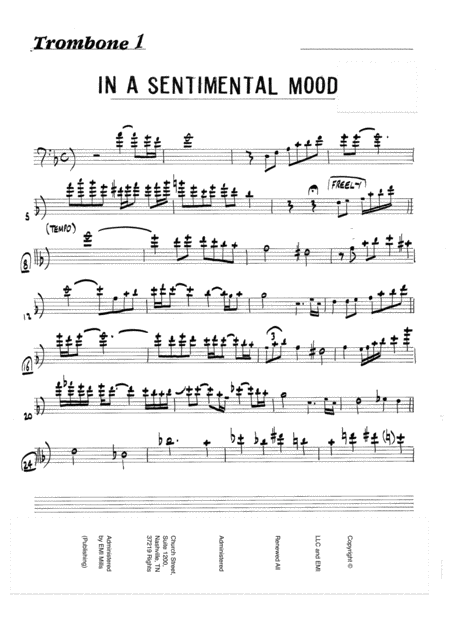 Free Sheet Music In A Sentimental Mood For 5 Trombones