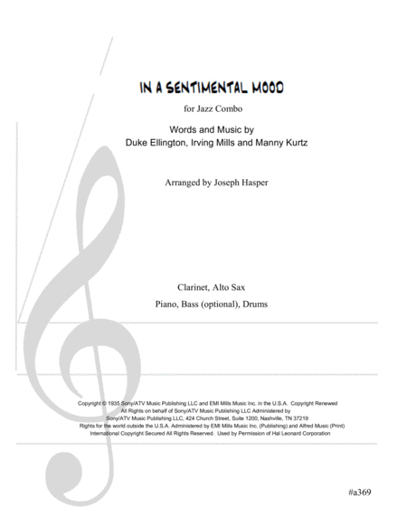 Free Sheet Music In A Sentimental Mood Jazz Combo With Clarinet And Alto Sax