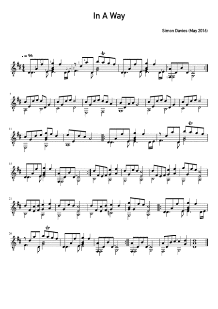 Free Sheet Music In A Way Solo Guitar