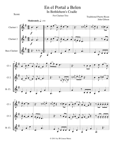Free Sheet Music In Bethlemens Cradle For Clarinet Trio