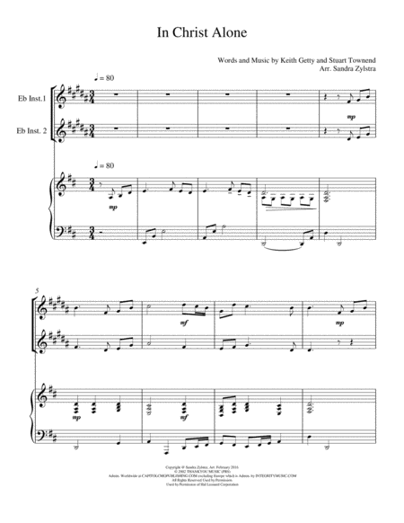 Free Sheet Music In Christ Alone Eb Instrument Duet