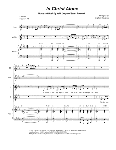 Free Sheet Music In Christ Alone For 2 Part Choir Sop Ten