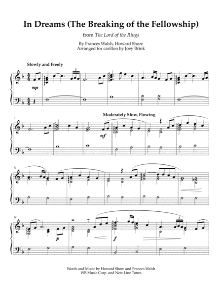 In Dreams The Breaking Of The Fellowship For Carillon Sheet Music