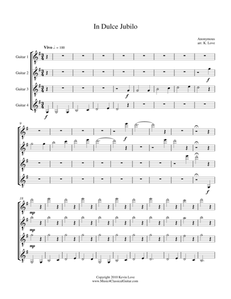 Free Sheet Music In Dulce Jubilo Guitar Quartet Score And Parts