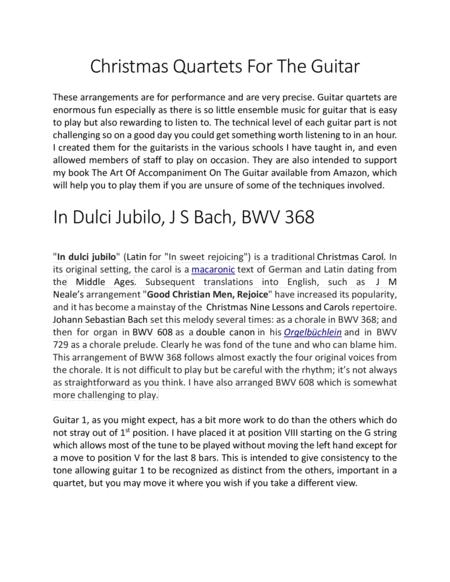 In Dulci Jubilo Bwv 368 For Guitar Quartet Sheet Music