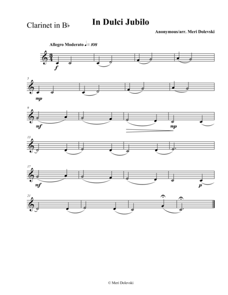 In Dulci Jubilo Clarinet Piano Sheet Music