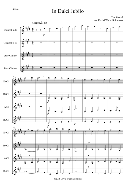 In Dulci Jubilo For Clarinet Quartet E Flat B Flat Alto Bass Sheet Music