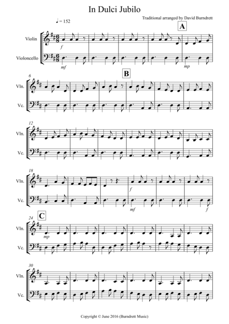 In Dulci Jubilo For Violin And Cello Duet Sheet Music